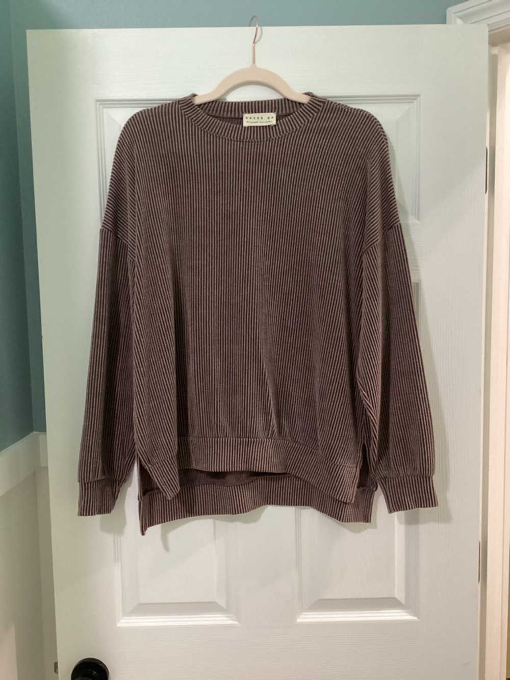 Corded Ribbed Crewneck Sweater in Taupe by Rails